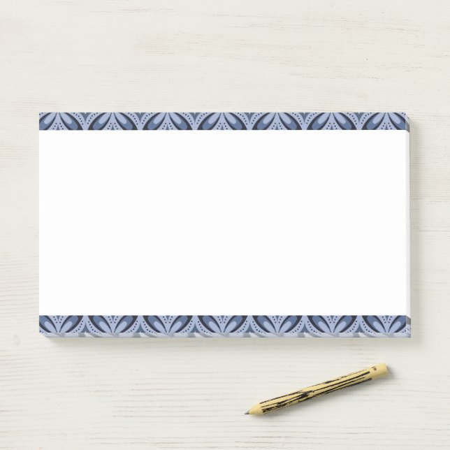 Bloco De Notas Padrão Geométrico Azul Estilo Retro (Na mesa)