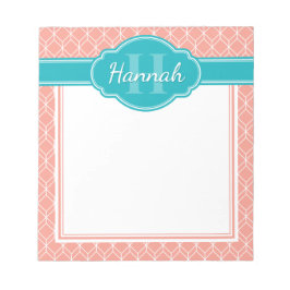 Bloco De Notas Padrão Geométrico de Diamante Branco Rosa Monogram