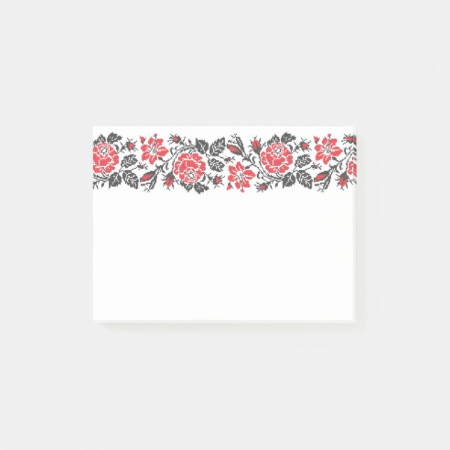 Bloco De Notas Padrão original de flores de rosa vermelha com pon (Frente)