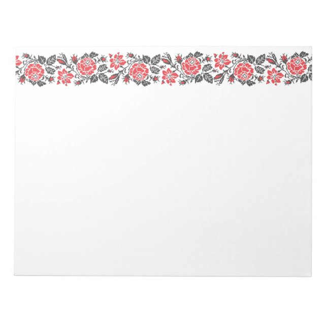 Bloco De Notas Padrão original de flores de rosa vermelha com pon (Frente)