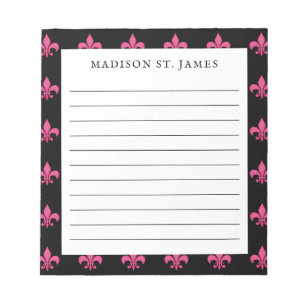 Bloco De Notas Padrão Personalizado Cor-de-Rosa Fleur De Lis Vinc