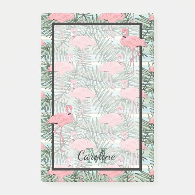 Bloco De Notas Padrão Personalizado Fofo de Flamingos Rosa e Folh (Frente)