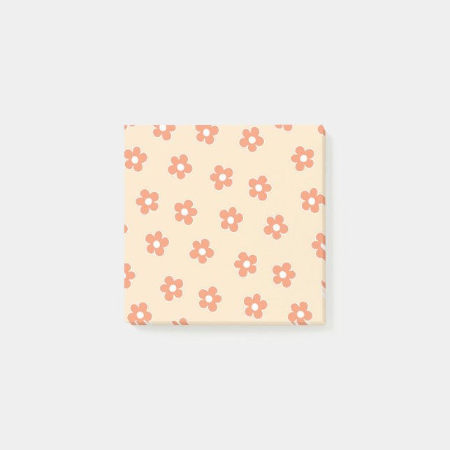 Bloco De Notas Padrão Preppy Peach White Hippie Flower (Frente)