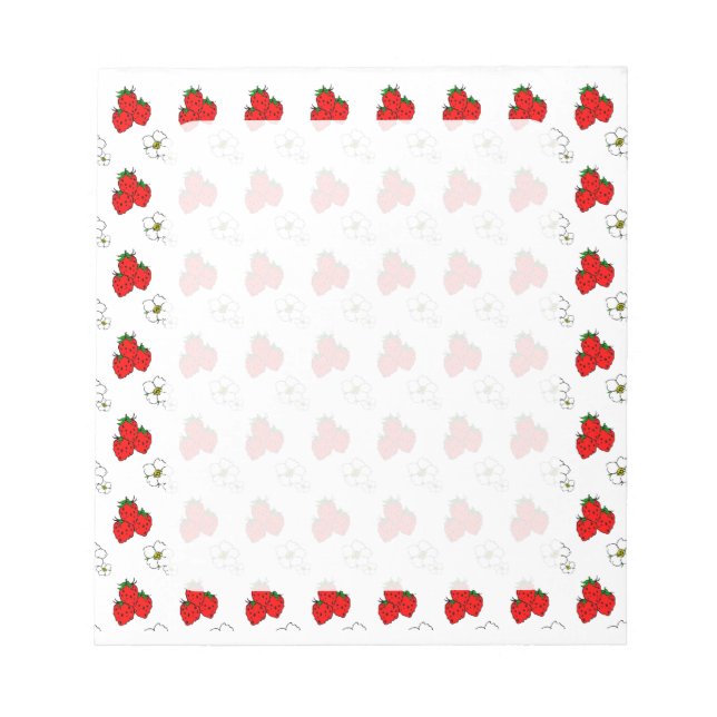Bloco De Notas Padrão Retro de Morango Vermelho e Flor (Frente)