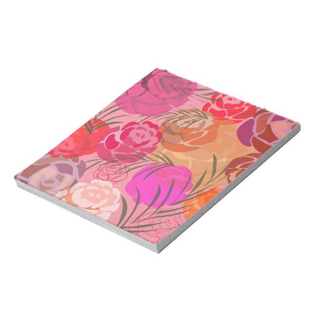 Bloco De Notas Padrão rosa com flores e plantas (Invertido)