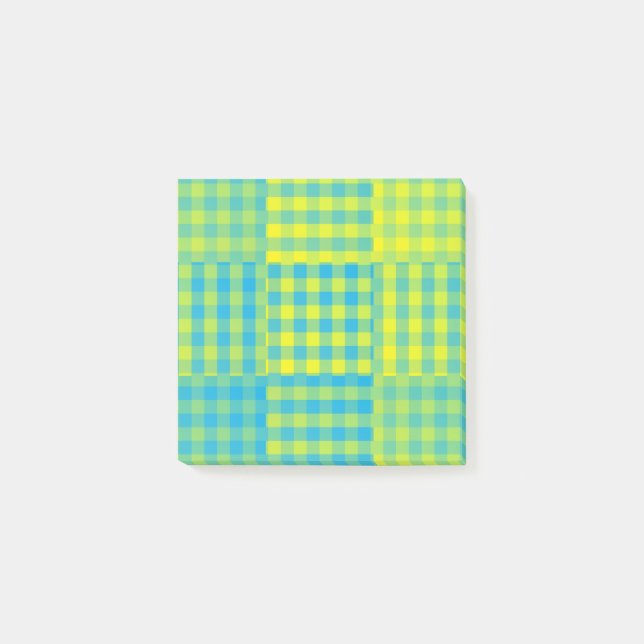 Bloco De Notas Padrão Xadrez Azul Amarelo em Patchwork (Frente)
