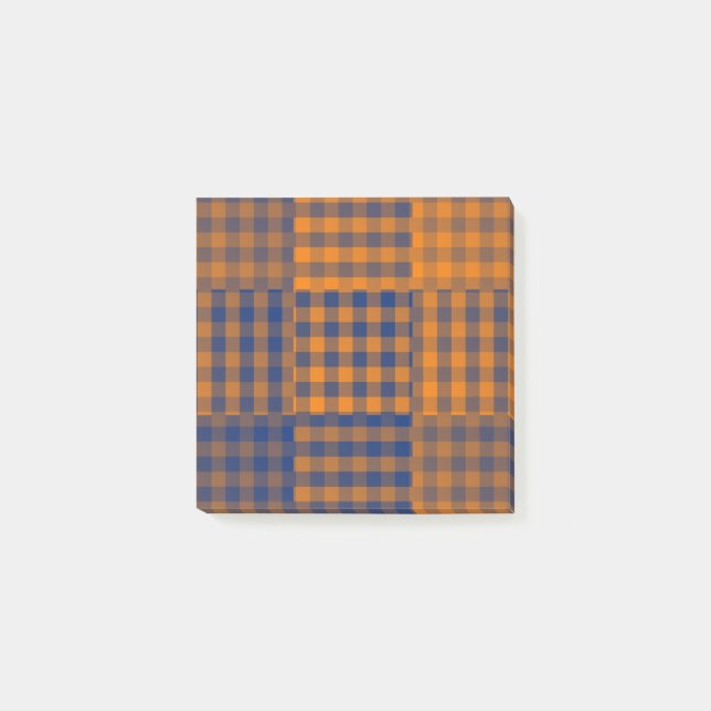 Bloco De Notas Padrão Xadrez Laranja Roxo em Patchwork (Frente)
