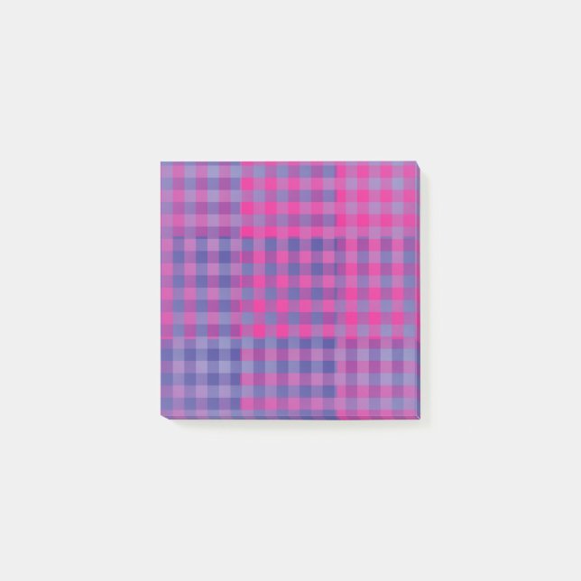 Bloco De Notas Padrão Xadrez Patchwork Rosa Roxo (Frente)