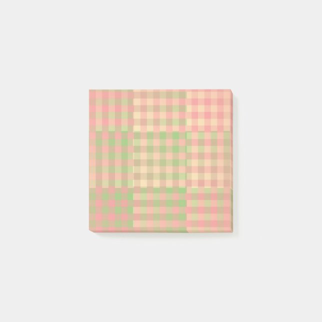 Bloco De Notas Padrão Xadrez Remendado Amarelo Rosa Verde (Frente)