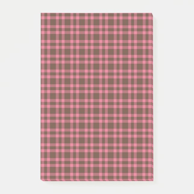 Bloco De Notas Padrão Xadrez Rosa Marrom (Frente)