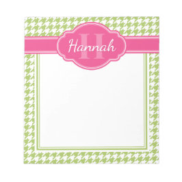 Bloco De Notas Padrão Xadrez Verde Monograma Rosa