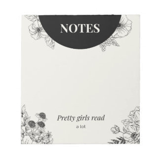 Bloco De Notas Página de Notas de Leitura Floral Monocromática
