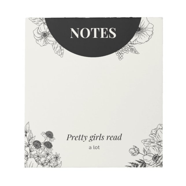 Bloco De Notas Página de Notas de Leitura Floral Monocromática (Frente)