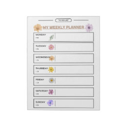 Bloco De Notas Página do planejador semanal floral