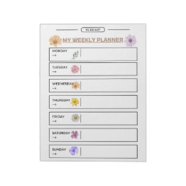 Bloco De Notas Página do planejador semanal floral
