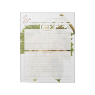 Bloco De Notas Páginas de Receita de Uvas Brancas Botânicas