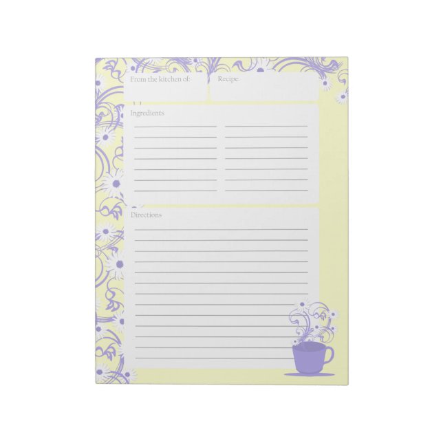 Bloco De Notas Páginas de Receita do Partido Daisy Tea (Invertido)