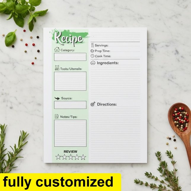 Bloco De Notas Páginas de Receitas Básicas de Chefs Personalizado (Personalized recipe pages notepad)