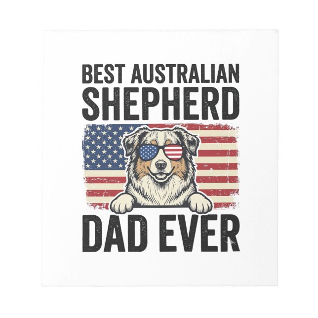 Bloco De Notas Pai Australian Shepherd Patriótico Vintage (Frente)