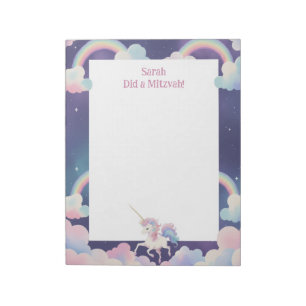 Bloco De Notas Painel de Notas do Unicorn Personalizado Mitzvah