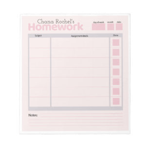 Bloco De Notas painel de trabalhos de casa personalizados