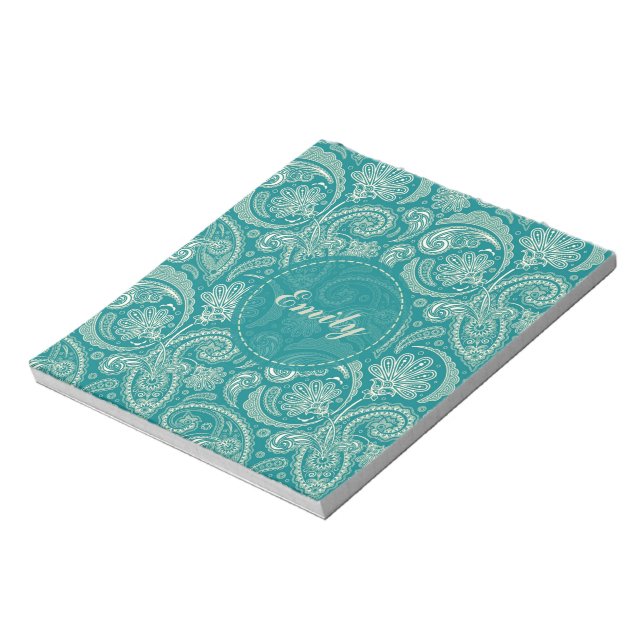 Bloco De Notas Paisley Creme Verde Azul E Beige (Invertido)