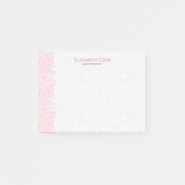 Bloco De Notas Paisley Lace Da Pintura Rosa E Branca (Frente)