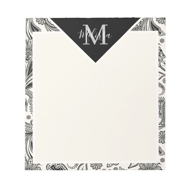 Bloco De Notas Paisley preto e branco (Frente)