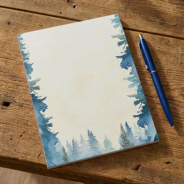 Bloco De Notas Palha de anzol azul de inverno (Blue winter pine trees plain notepad.)