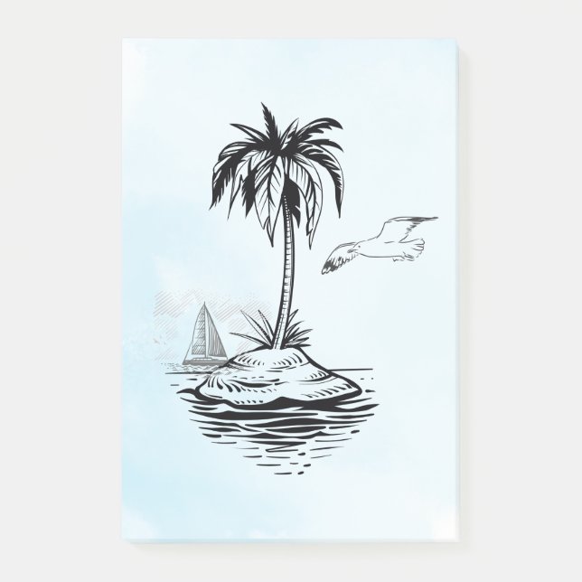 Bloco De Notas Palm Tree & Seagull em notas Postadas (Frente)