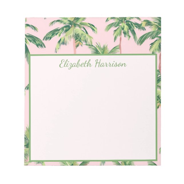 Bloco De Notas Palmeiras Tropicais em Personalizado Rosa (Frente)
