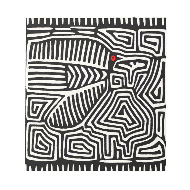 Bloco De Notas Panamá Kuna Indian Mola Pajaro - Branco preto (Frente)