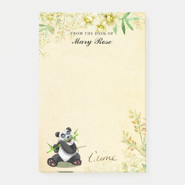 Bloco De Notas Panda Bonita Com Flores Amarelas Notas (Frente)