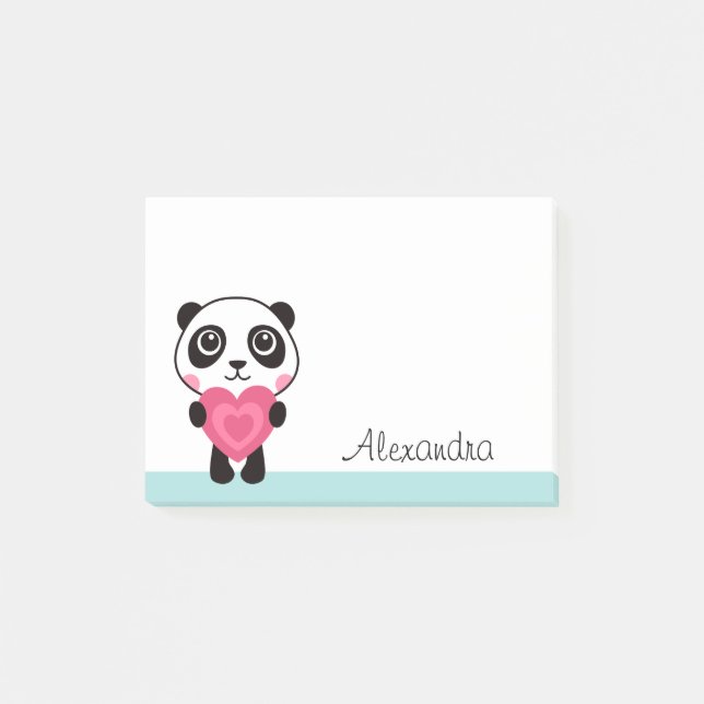 Bloco De Notas Panda com nome personalizado coração (Frente)