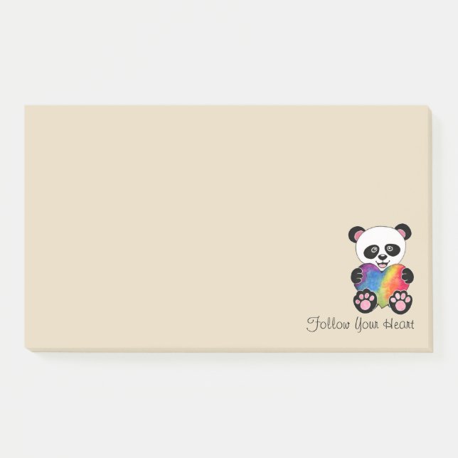 Bloco De Notas Panda Cuta De Aquarela Com Coração Arco-Íris (Frente)