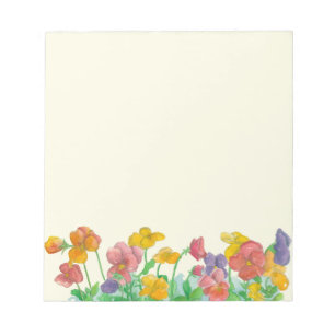 Bloco De Notas Pansy Watercolor Flowers Rainbow Colors