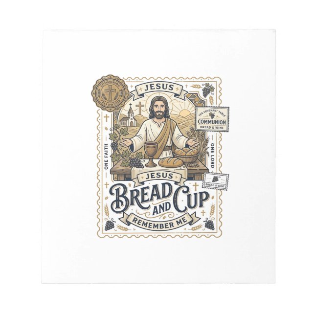 Bloco De Notas Pão E Cálice Jesus Comunhão Fé Cristã Vint (Frente)