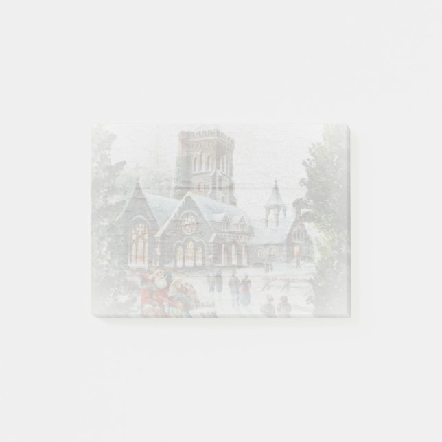 Bloco De Notas Papai Noel antigo com crianças em frente a uma igr (Frente)