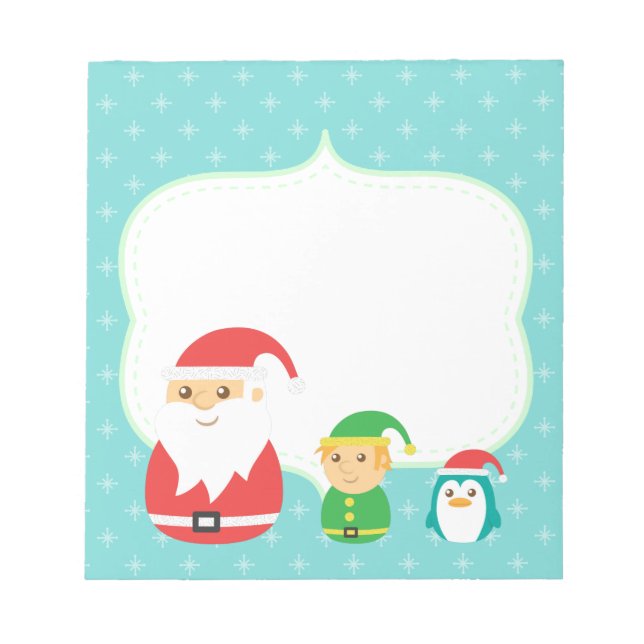 Bloco De Notas Papai noel bonito, duende e pinguim alinhados para (Frente)
