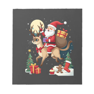 Bloco De Notas Papai Noel Montando Rena Gato Siamês Árvore de Nat