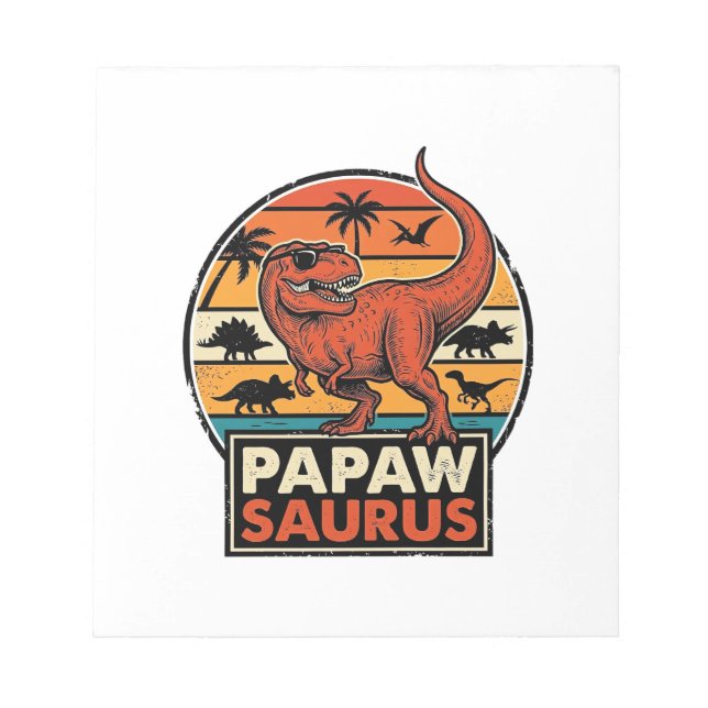 Bloco De Notas Papawsaurus Retro Dinosaur Pôr-do-Sol Design Vetor (Frente)
