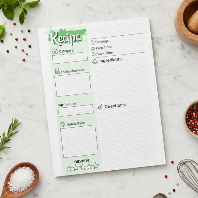 Bloco De Notas Papeis de Receita Página Completa em Branco Person (Personalized family Blank full page recipe sheets notepad)
