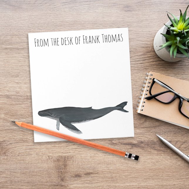 Bloco De Notas Papel de carta de mesa de baleia jubarte personali (Personalized humpback whale desk stationery with coastal ocean theme design.)