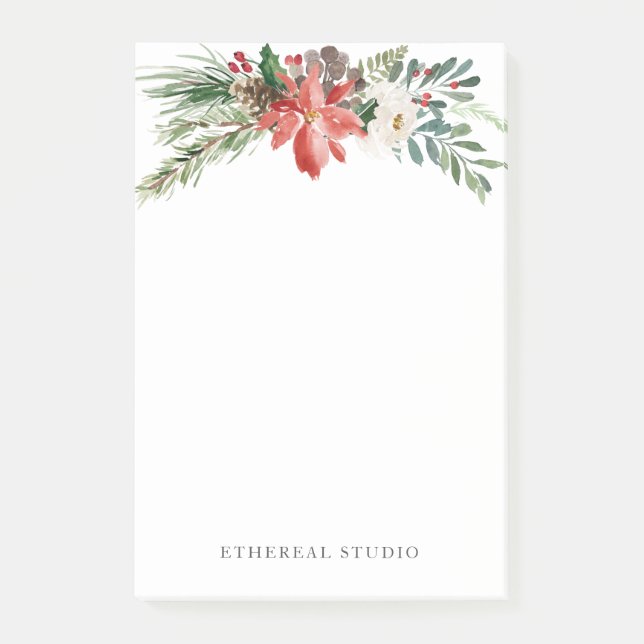 Bloco De Notas Papel de carta Floral de inverno de Natal (Frente)