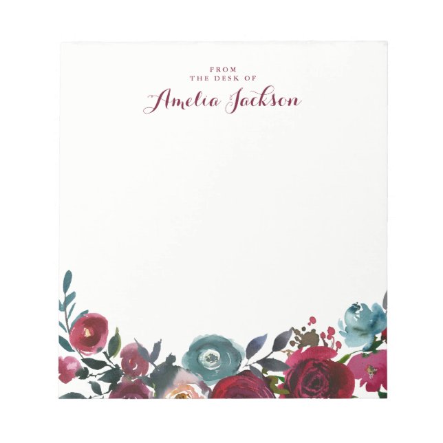 Bloco De Notas Papel de Carta Floral Personalizado de Nota Azul B (Frente)
