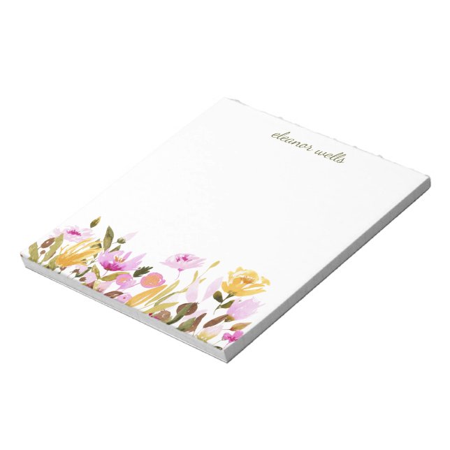 Bloco De Notas Papel de Carta Personalizado Floral de bonito Aqua (Invertido)