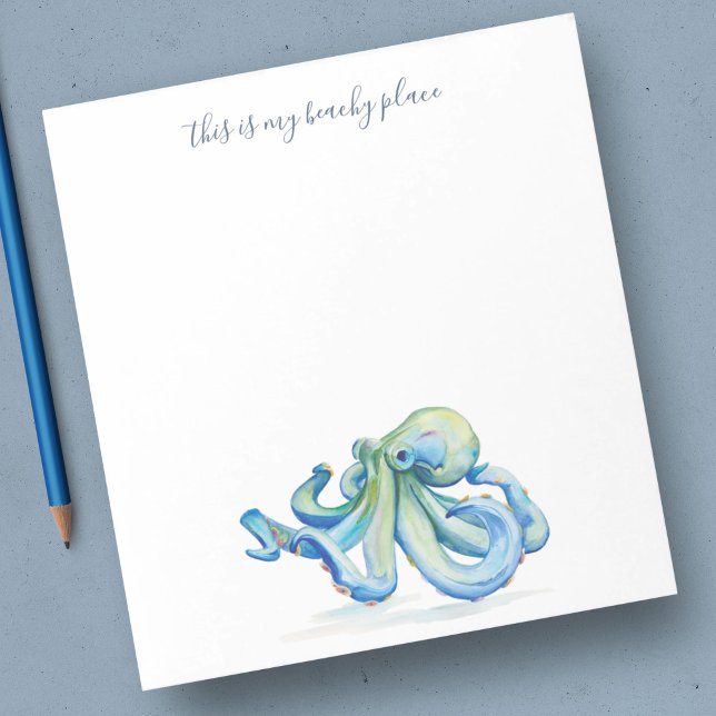 Bloco De Notas Papel de Carta Personalizado Octopus Azul Aquarela (Personalized Stationery Notepad Watercolor Blue Octopus )