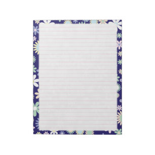 Bloco De Notas Papel Floral de Borda - Rosa com Linhas Largas 21,