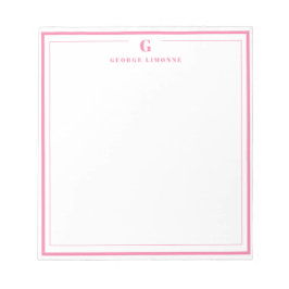 Bloco De Notas Papelaria com Monograma Personalizado e Borda Rosa