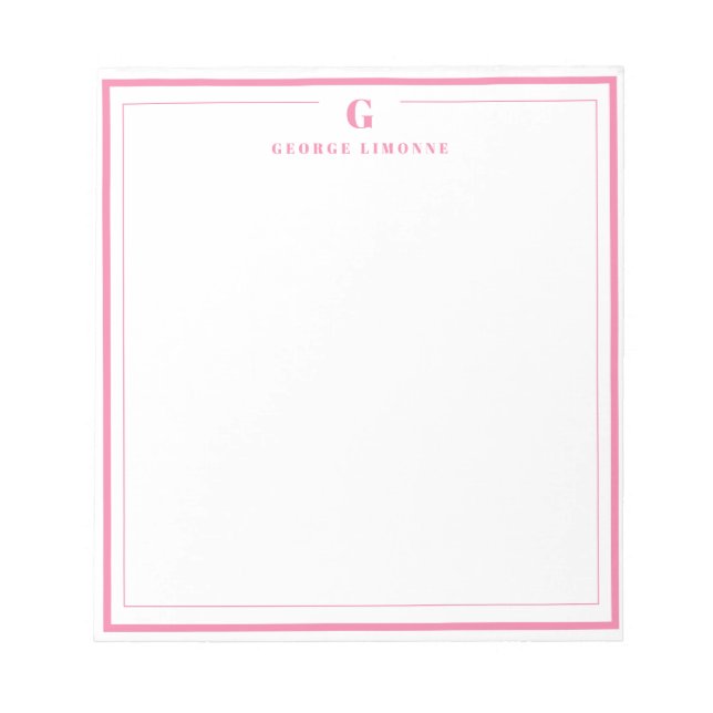 Bloco De Notas Papelaria com Monograma Personalizado e Borda Rosa (Frente)